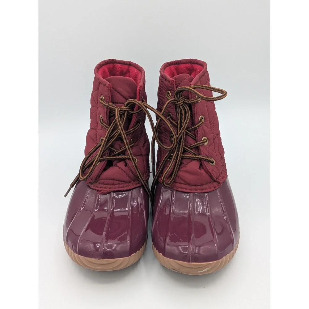 Yoki Quilted Duck Boots Size 8 Burgundy Winter Rainy Day Waterproof Ankle Boots